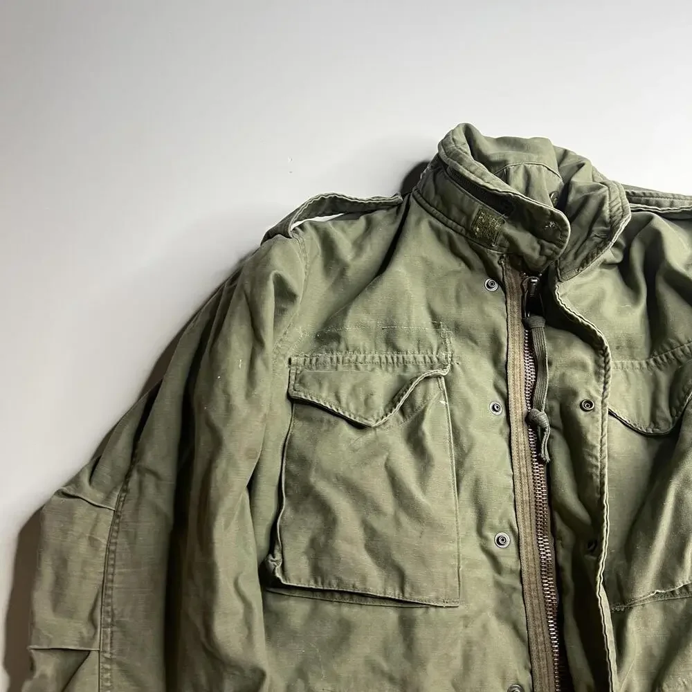 80s m65 Vintage Military Jacket Mens Medium Green Army Field Zip Lined‎ Pockets